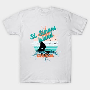 St. Simons Island Retro Vintage Exploding Sunset T-Shirt